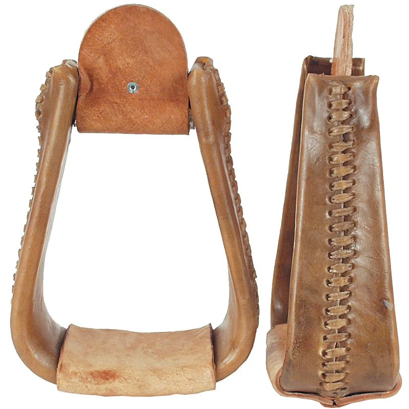 NRS 3 In. Deluxe Rawhide Overshoe Roper Stirrups 1 NRS 3 In. Deluxe Rawhide Overshoe Roper Stirrups