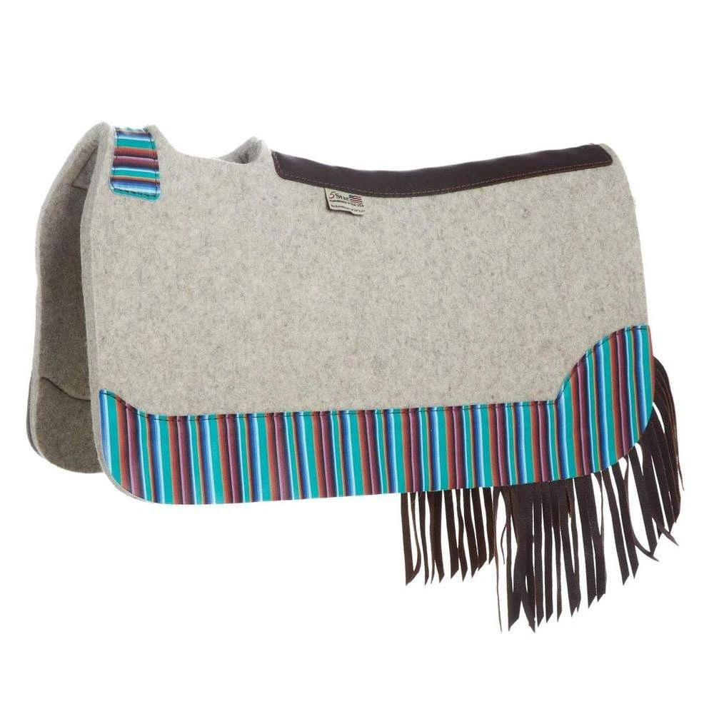 5 Star Equine Products Supplies Inc. 5 The Barrel Racer 7/8 Natural Felt Saddle Pad With Serape And Fringe 1 5 Star Equine Products Supplies Inc. 5 The Barrel Racer 7/8 Natural Felt Saddle Pad With Serape And Fringe