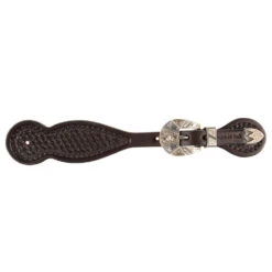 Cowperson Tack Dark Basket Stamped Spur Straps With A Silver Bar Heel Buckle Set