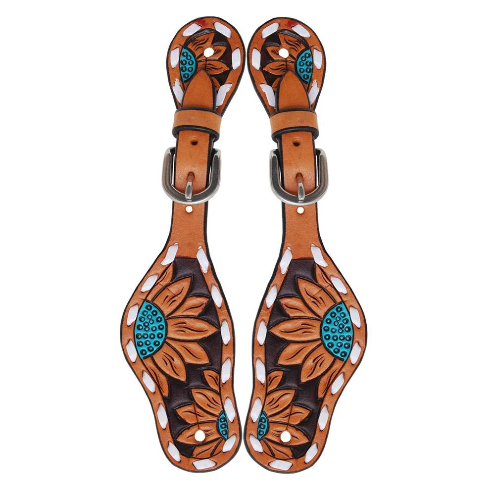 Rafter T Ranch Company Turquoise Sunflower Youth Spur Straps 2 Rafter T Ranch Company Turquoise Sunflower Youth Spur Straps - Image 2